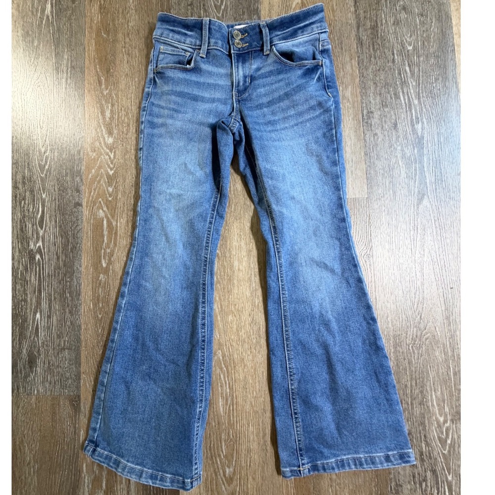 SO Flare Jeans Girls Size 10 Blue Denim Double Button Stretch